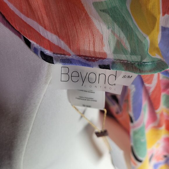 Beyond Control Colorful Floral Chiffon Tie-Front Beach Resort Cover-Up Wrap S/M - Picture 3 of 8